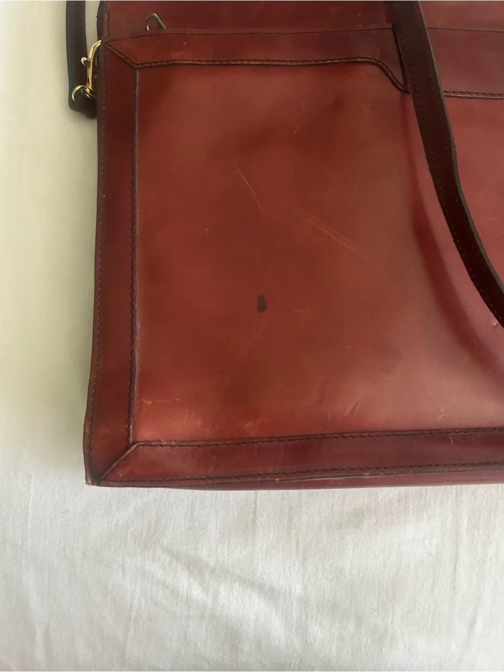 VINTAGE Leather Satchel Bag with Gold Handle - Brown